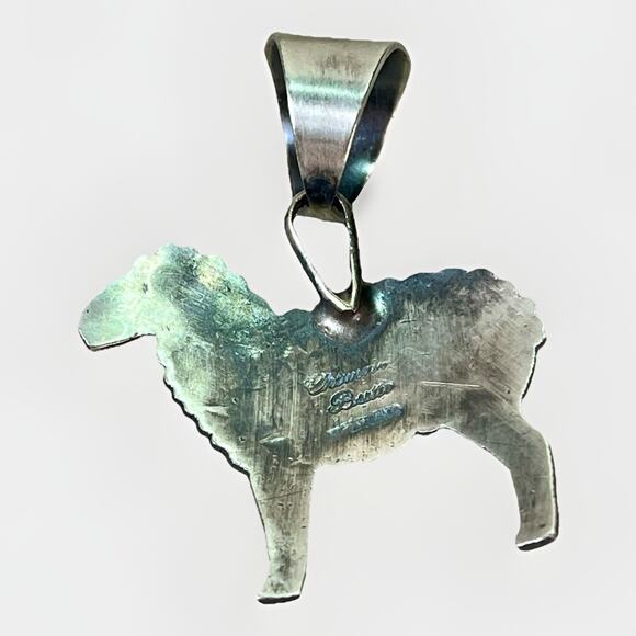 Navajo CHIMNEY BUTTE Sterling Silver Sheep Pendant Hand Stamped 925 Signed - Picture 8 of 11